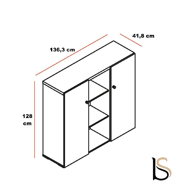 Armoire bibliothèque avec portes battantes brillantes - MDD - Blanc brillant, Sycomore clair_2
