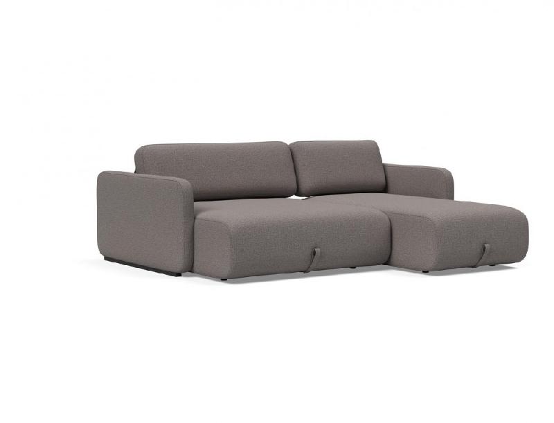 Innovation Living - Canapé d'angle méridienne convertible design VOGAN - Tissu Mixed Dance Grey avec étagère intégrée et couchage 120x200 cm_2