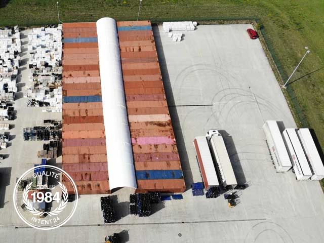 Tunnel de stockage monté sur containers - structure en acier galvanisé - bâche PVC 720 g/m² - dimensions 12 x 8 x 3 m_2