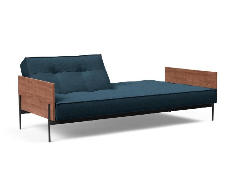 Canapé-lit Splitback Lauge - Innovation Living - Convertible 115x210 cm - Tissu Argus Navy Blue - Accoudoirs noyer_2