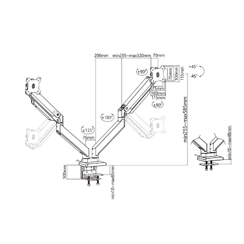 ROLINE Support double LCD à gaz, 5 axes de rotation, max. 15 kg, jusqu'à 35 pouces_2
