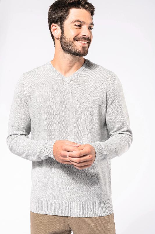 Pull col en V écoresponsable homme - Kariban - Réf: K980 - 50% coton biologique / 50% polyester recyclé_2