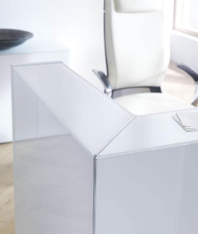 Grande banque d'accueil lumineuse modèle Linea version haute - MDD - Blanc, Support moniteur_2