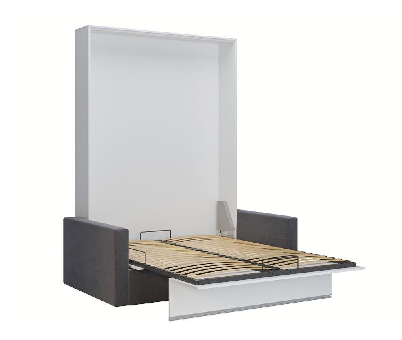 Armoire lit escamotable DJUKE SOFA blanc mat - canapé gris intégré 140x200 cm_2