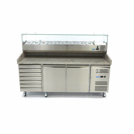 Table à pizza réfrigérée Maxima - 2 portes - 7 tiroirs - 202 cm - avec vitrine réfrigérée 9 x 1/3 GN_2