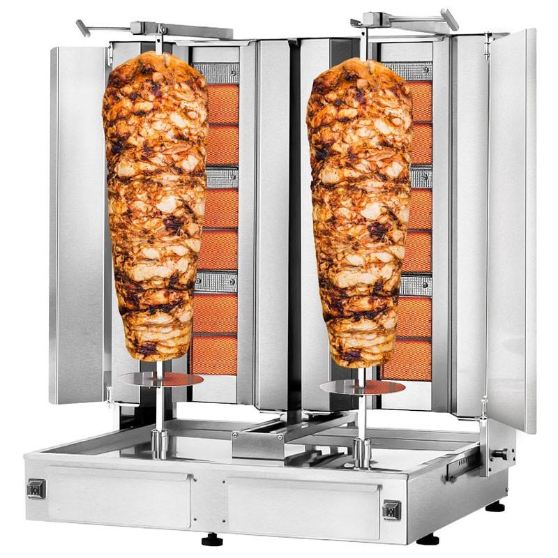 Grill Döner kebab gaz 2x3 brûleurs max 80 kg avec tôle de protection - moteur en bas_2