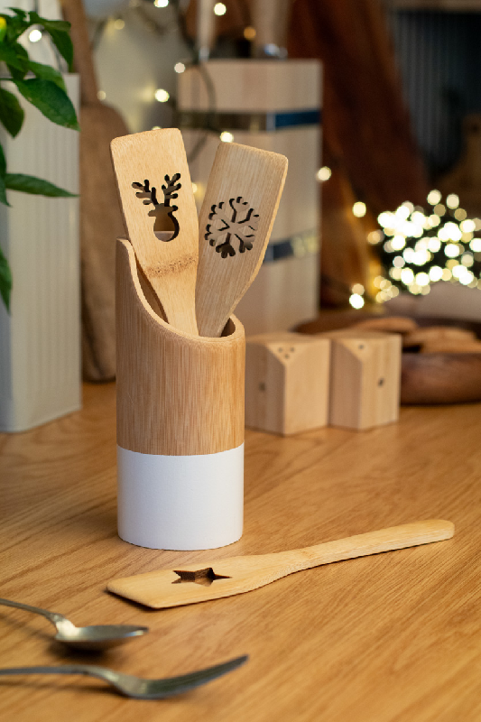 Spatule en bambou - Découpe sapin de Noël - Couleur naturelle - 24g_2