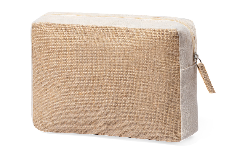 Trousse de maquillage zippée en coton et jute laminé - couleur naturelle - 43 gr_2