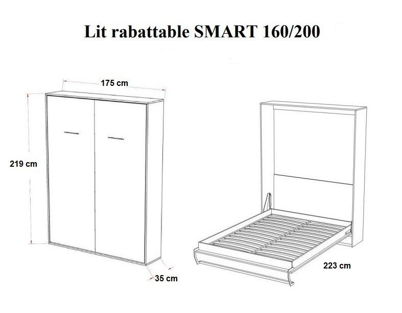 Armoire lit escamotable ultra-plate SMART-V2 - Chêne - Couchage 160x200 cm avec sommier à lattes et ouverture auto-freinée_2