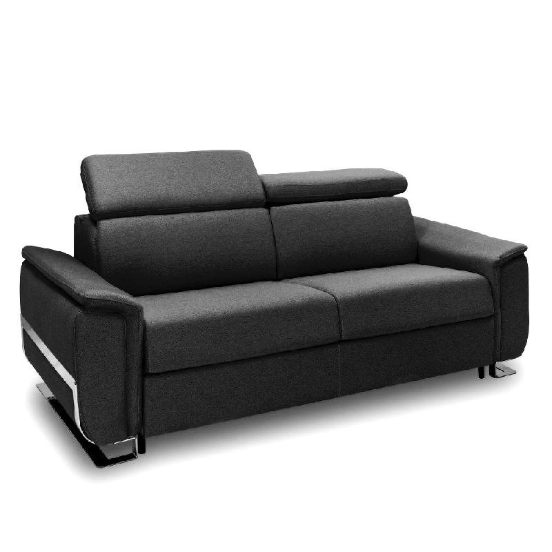 Canapé convertible express Réaumur - 140 cm - Matelas 16 cm - Pieds luge - Cuir vachette noir_2