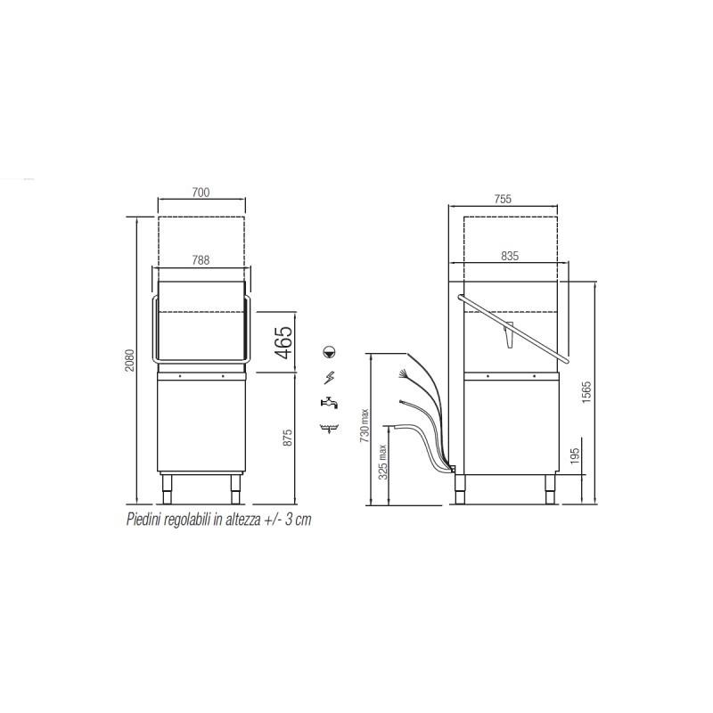 Lave-vaisselle à capot avec commandes électroniques Panier 500x600mm NIAGARA Elettrobar Furnotel_2