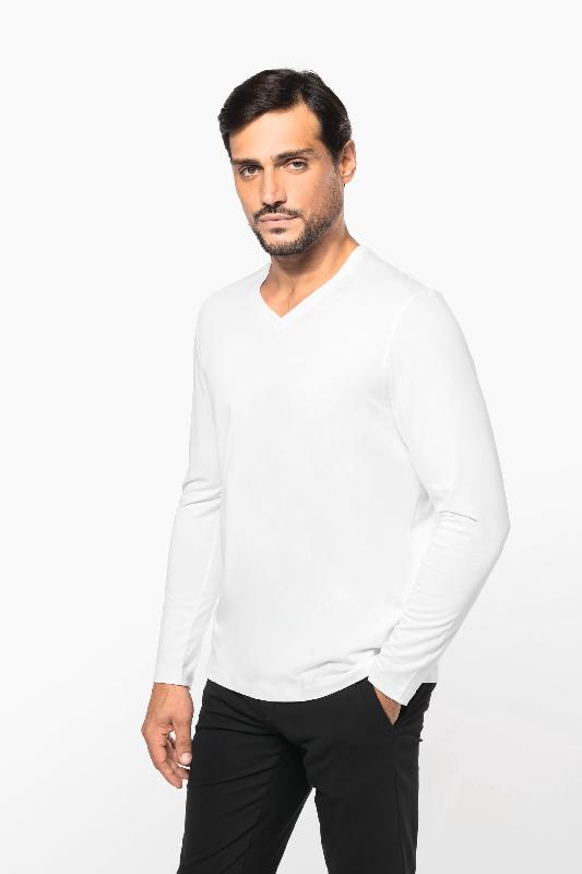 T-shirt Supima col V manches longues homme - 100% coton peigné - Kariban Premium - Réf: PK306_2