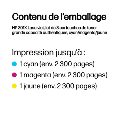 201X LaserJet, lot de 3 cartouches de toner grande capacité authentiques, cyan/magenta/jaune_2
