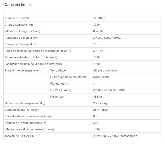 Nacelle suspendue ZLP1000 - capacité de charge 1000 kg - acier/aluminium - hauteur de levage 300m_2