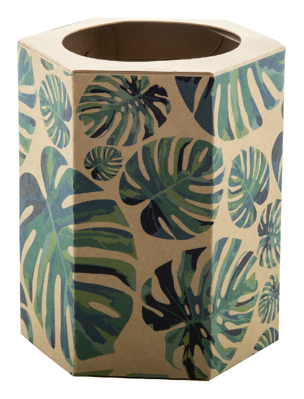 Pot à crayons hexagonal en papier kraft - impression quadri incluse - livré à plat_2