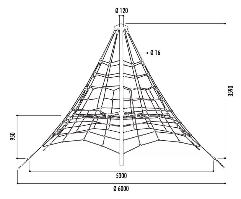 Araignée pour aire de jeux - Hauteur 2m, 2.7m ou 3.5m - Filet de pyramide en corde armée Ø 16 mm_2