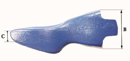 Dents de godet Fastkey FK7 RA - Référence FK7 SRA - 13.46 kg - Dimensions A 305 mm, B 123 mm, C 25 mm, D 90 mm, E 86 mm_2