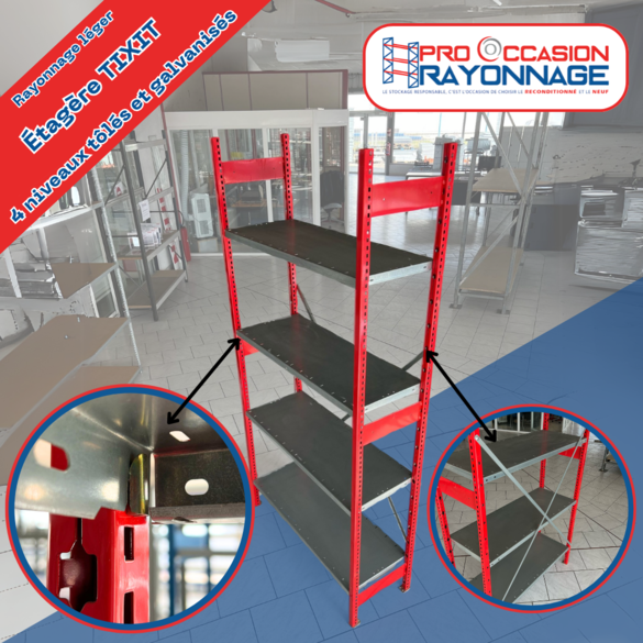 Étagère tôlée galvanisée TIXIT - Hauteur 2200mm - Profondeur 400mm - Largeur 1000mm_2