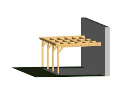 Abri camping-car ouvert adossé bois / structure en bois / toiture plate / 3.61 x 3.20 m_2