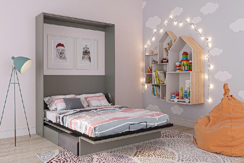 Armoire lit escamotable Genius Sofa - Canapé gris mat avec couchage 140x200 cm_2