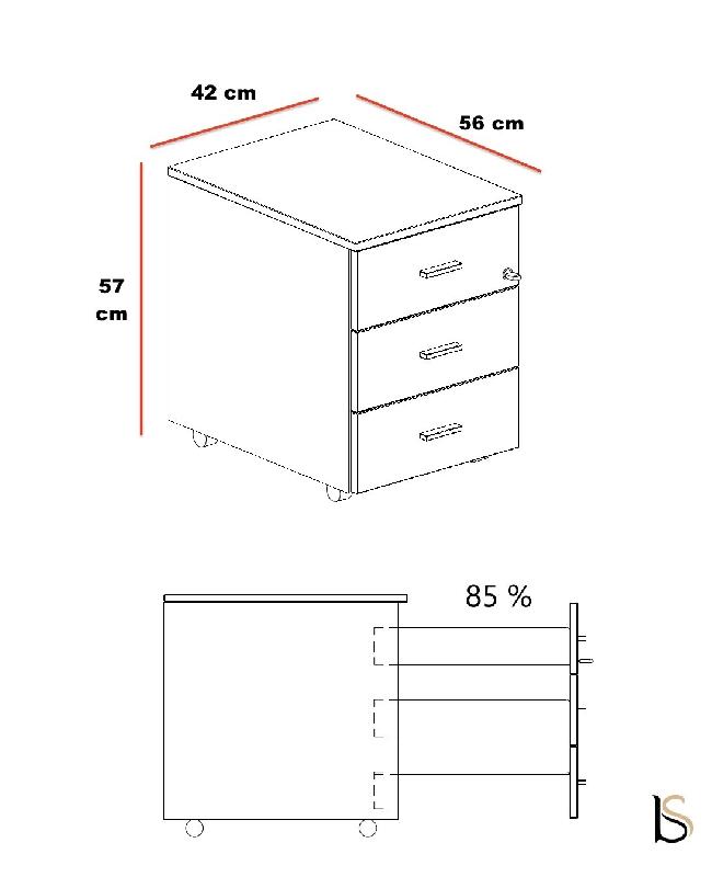 Caisson mobile Torino - Blanc, 3 tiroirs, Oui_2