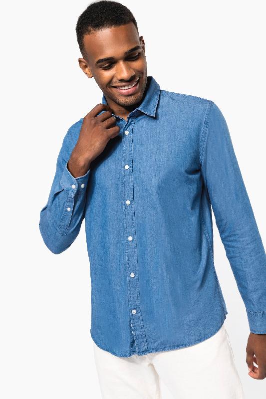 Chemise denim homme - Réf: K512 - 100% coton, effet vieilli, coupe ajustée_2