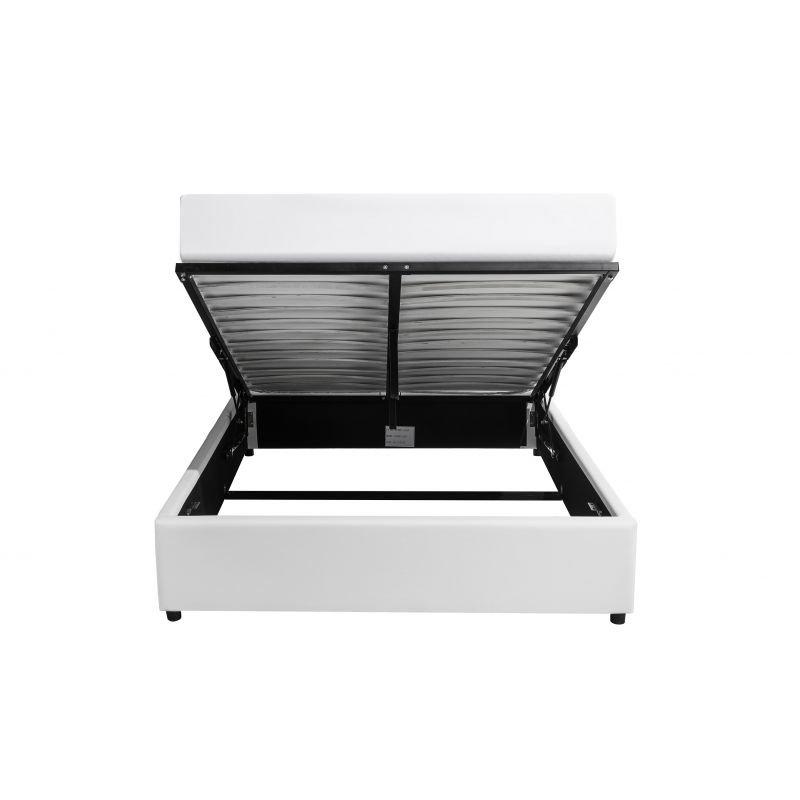 Lit coffre Dorres 140x190 cm - Sommier relevable blanc avec grand espace de rangement_2
