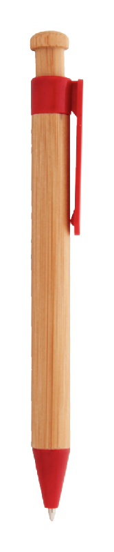 Stylo bille écologique en bambou - attributs en plastique de paille de blé - encre bleue - couleur rouge_2