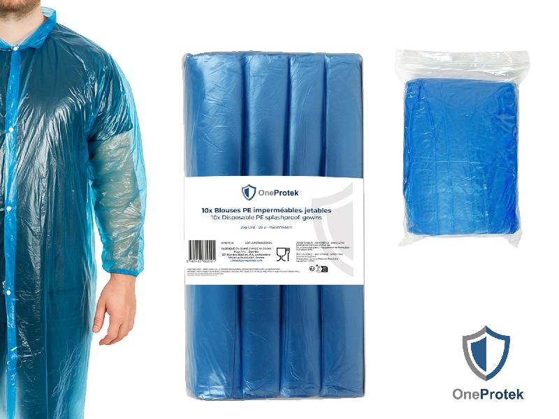 Blouses Imperméables Jetables à Boutons Pression - Carton de 30 sachets de 10 - Bleu_2