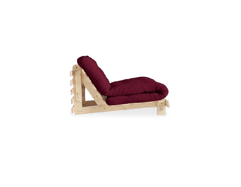 Fauteuil convertible futon ROOTS - Pin naturel - Coloris bordeaux - Couchage 90 x 200 cm - Inspiration japonaise_2