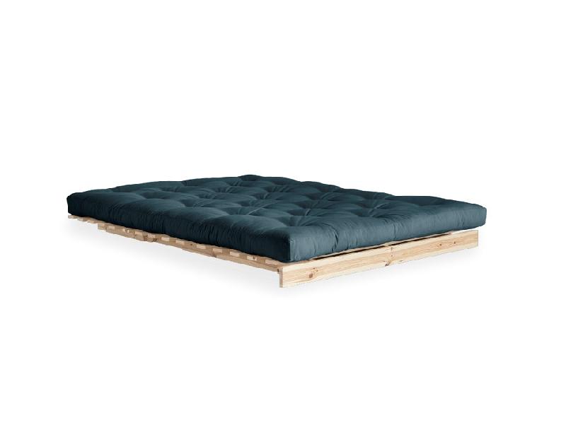 Canapé convertible futon ROOTS - Pin naturel - Tissu bleu pétrole - Couchage 160x200 cm - Design japonais et scandinave_2