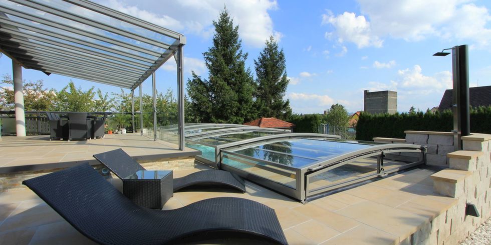 Abri piscine bas Limone Slim - télescopique - verre feuilleté sécurité - cadre discret - RAL 9007 gris métallisé_2