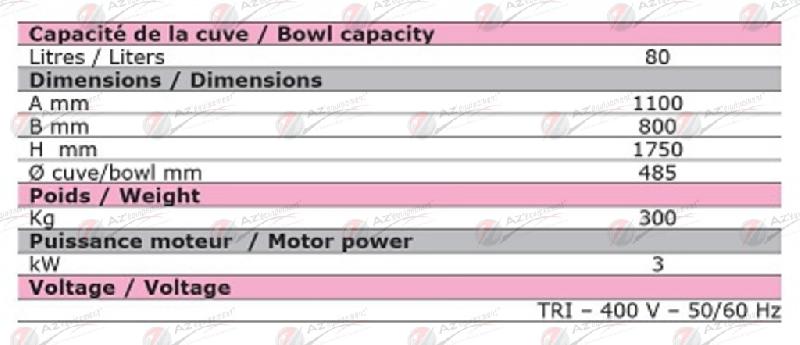 Batteur mélangeur Caplain BTA80S - grande capacité 80L - levage motorisé et cuve inox à roulettes_2