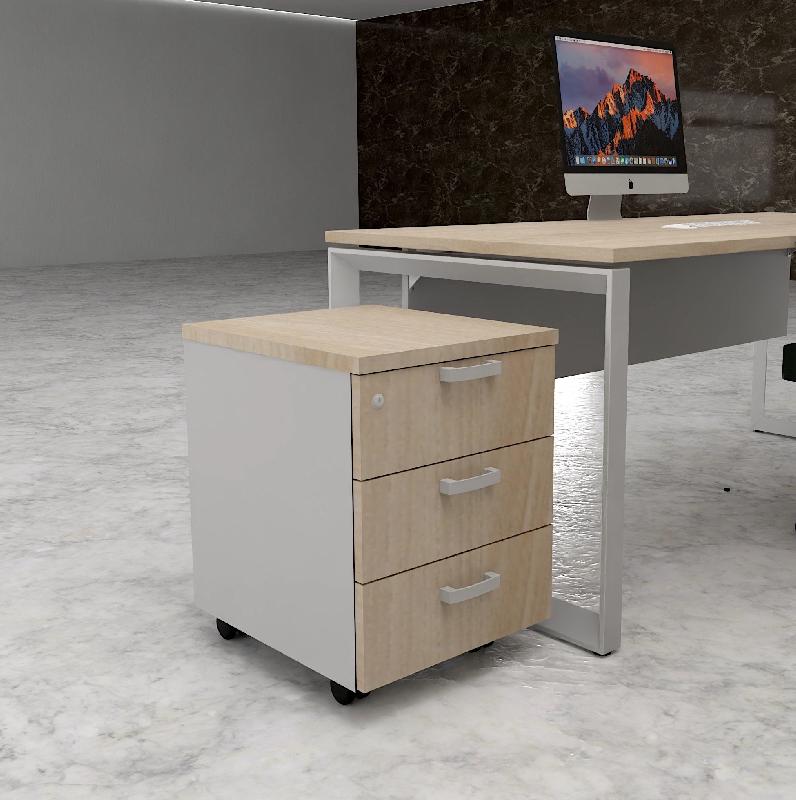 Caisson mobile 3 tiroirs classiques bicolore - MobelLinea - Gris aluminium, Acacia clair_2