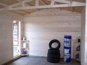 Garage simple en bois massif 24,23 m² - toit double pente - porte battante - dimensions 3,65 x 6,64 x 2,72 m_2