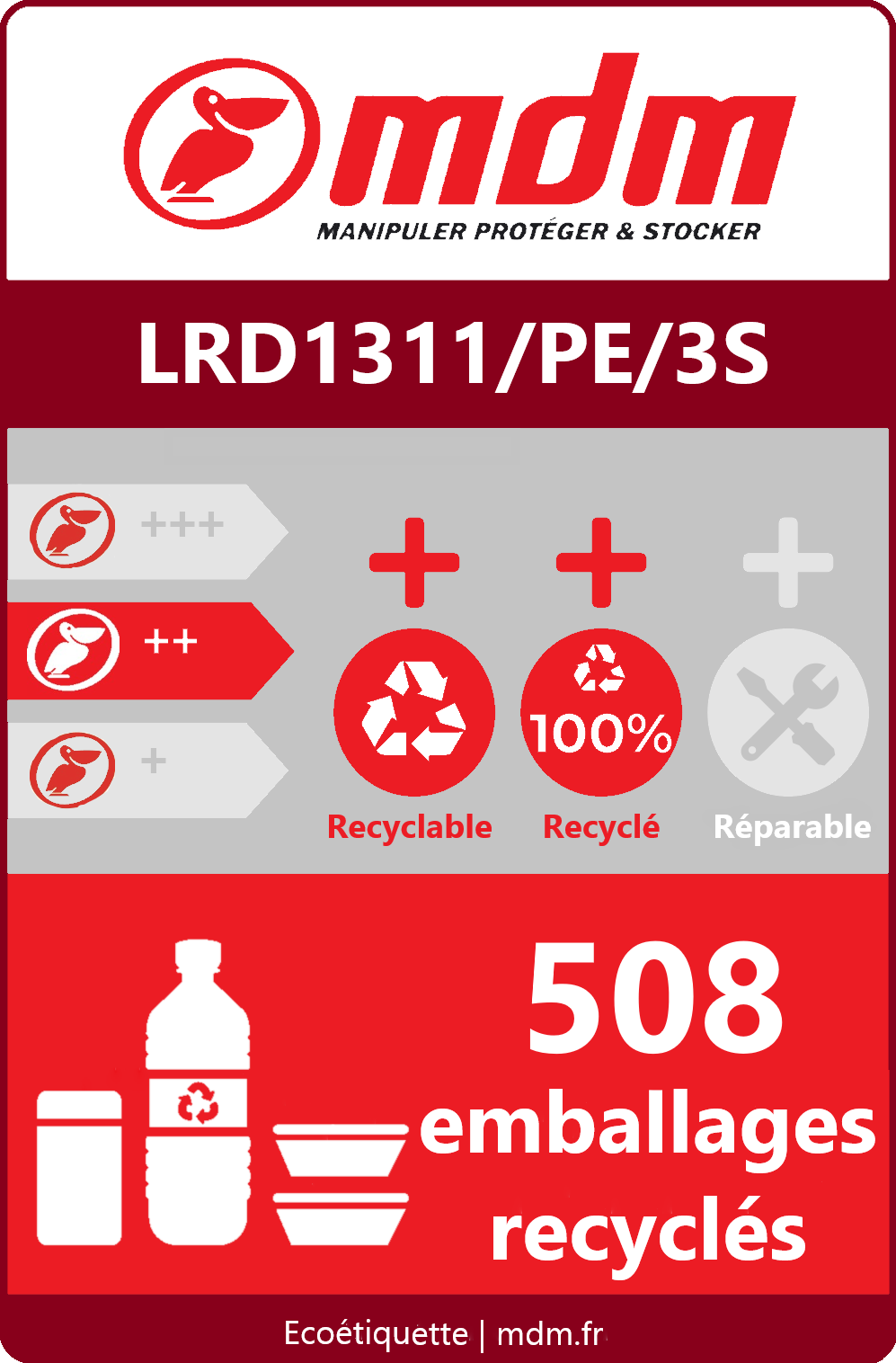 Palette plastique robuste utilisable en rack - Charges lourdes jusqu'à 1 tonne - 1300x1100 mm - LRD1311/PE/3S_2