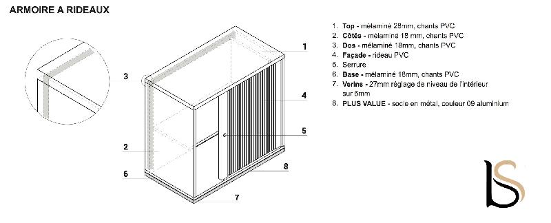 Armoire à rideaux basse en bois - MDD - Blanc pastel_2