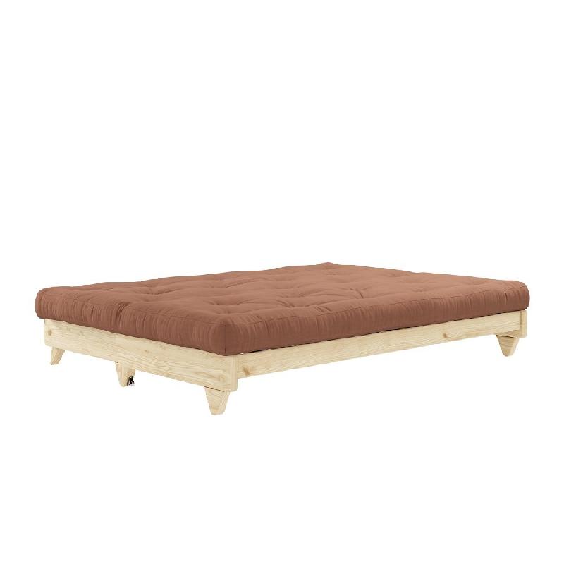 Banquette convertible FRESH - Pin massif brun argile - Couchage 140x200 cm - Matelas futon confortable_2
