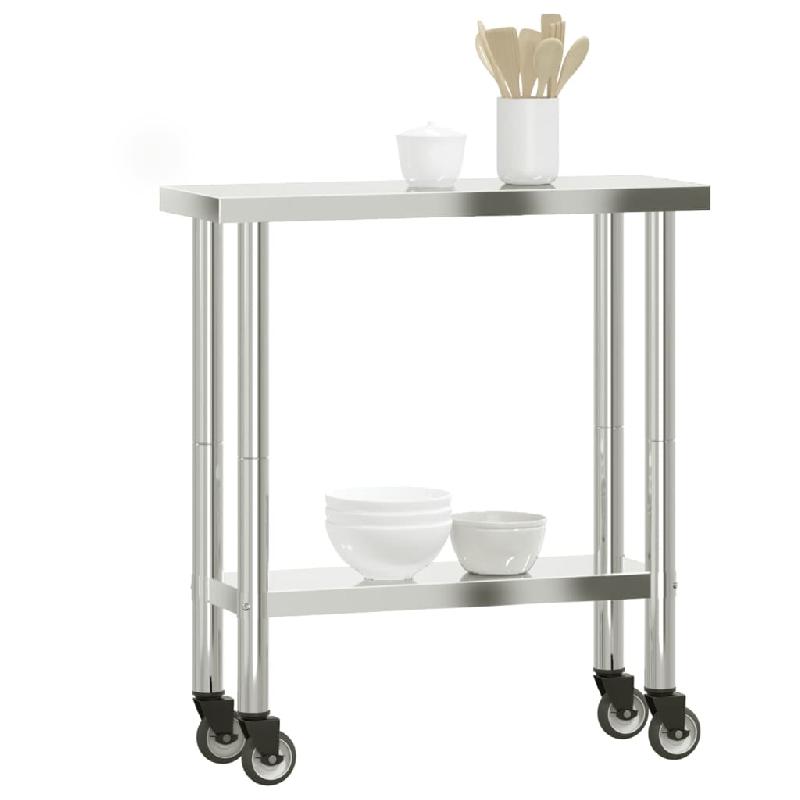 Vidaxl table de travail de cuisine avec roues 82,5x30x85 cm inox 376460_2