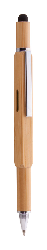 Stylo multifonctions en bambou – Stylet, tournevis, niveau à bulle, règle 7 cm – Encre bleue_2