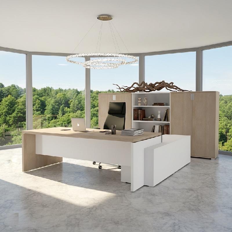 Bureau Bi-colore TAK avec rangement intégré - Mobel Linea - 245, Acacia clair, Gauche_0