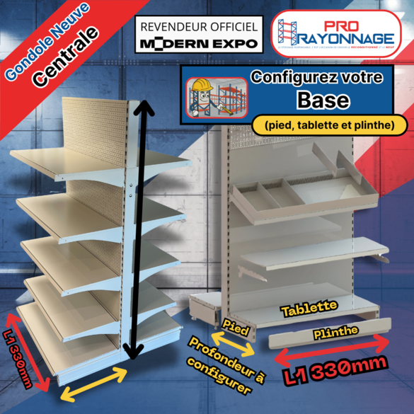 Gondole Centrale de magasin à configurer - Hauteur 1600mm, Longueur 1 330mm [NEUVE]_2