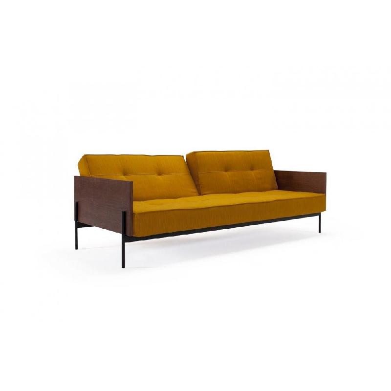 Innovation Living - Canapé Splitback Lauge convertible lit 115x210 cm - Tissu Elegance Burned Curry - Accoudoirs noyer_2