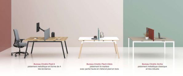 Bureau open space fixe et classique - Style épuré et contemporain - Gamme CINÉTIC avec 3 types de piètements au choix_2