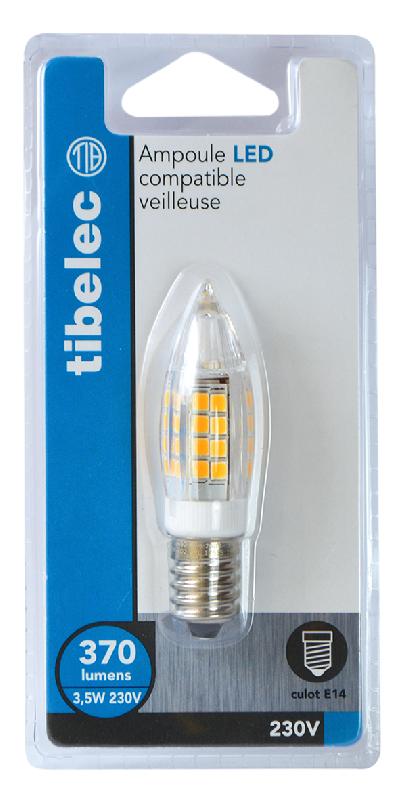 Ampoule LED flamme E14 - 350 lm, 28 W, blanc chaud, TIBELEC - Culot E14, verre transparent, durée de vie 25 000h_2