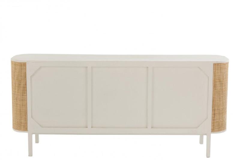 Buffet bas RARY en bois exotique blanc et rotin naturel - 3 portes - 180 cm_2