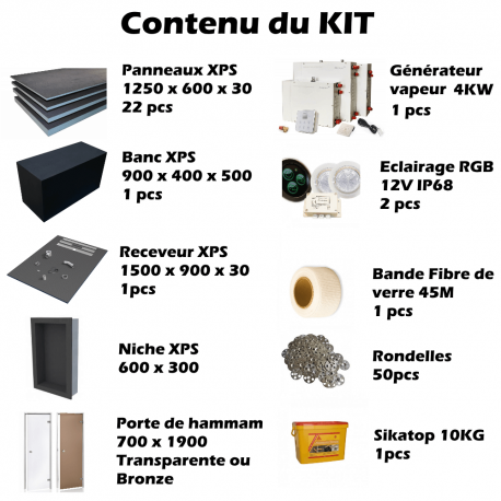 Hammam kit de construction cabine de douche à carreler 150 x 90 - Générateur vapeur inclus_2