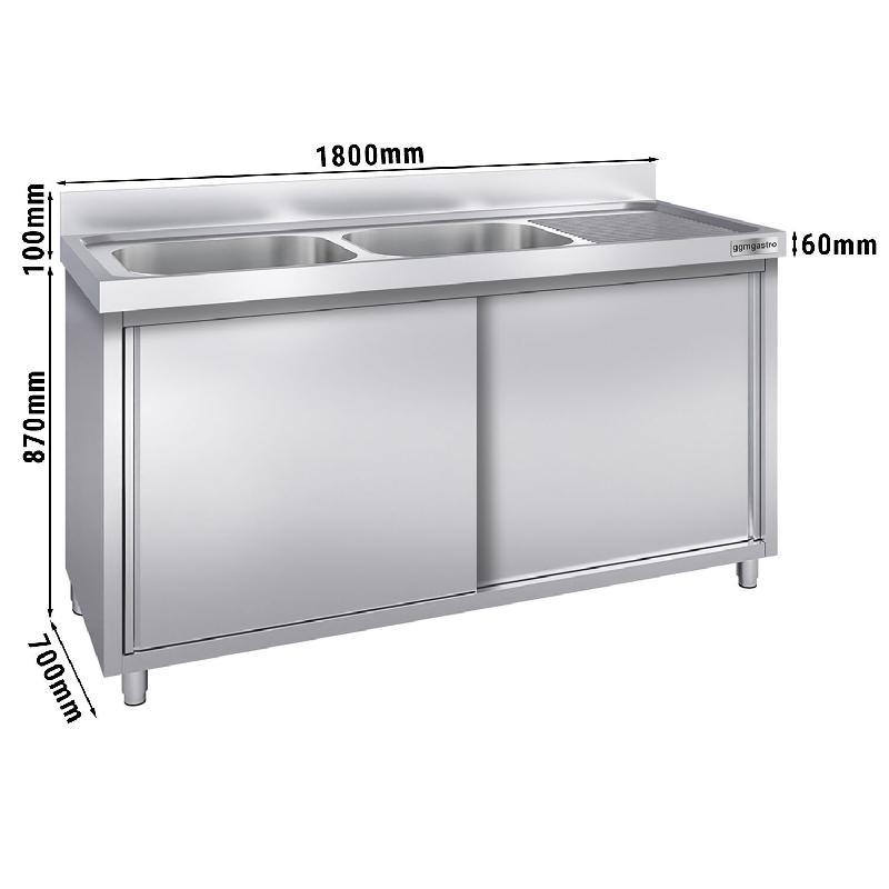 Plonge inox 2 bacs et égouttoir sur placard - P 700 mm - 1800 mm bac à gauche_2