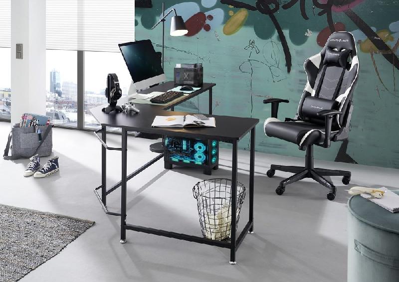 Bureau d'angle Murat noir mat - piètement métal et plateau fonctionnel_2