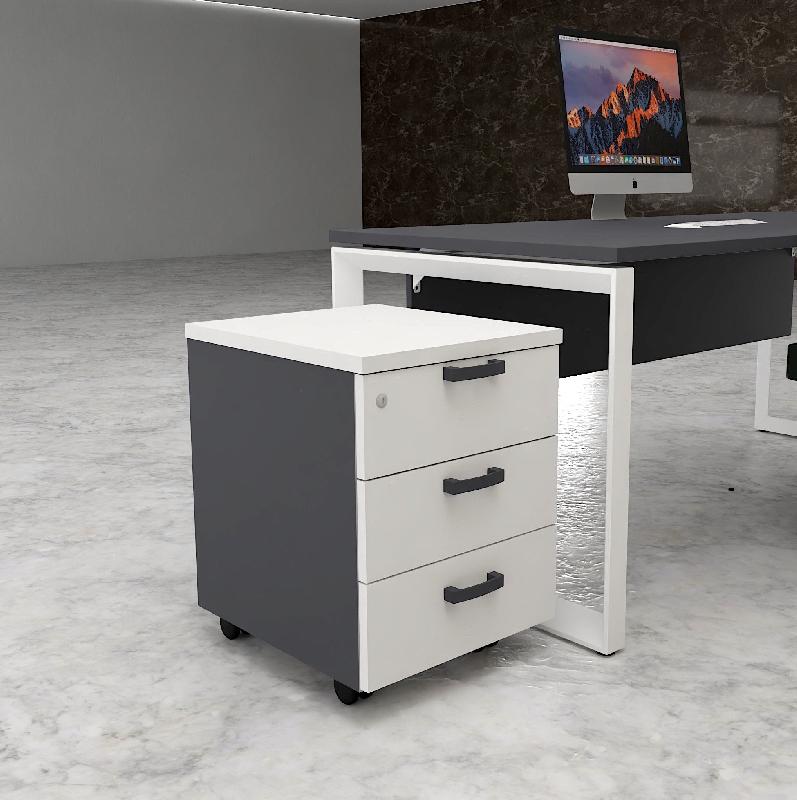 Caisson mobile 3 tiroirs classiques bicolore - MobelLinea - Blanc pastel, Gris anthracite_2